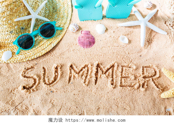 俯视角度沙滩海滩墨镜太阳镜海星夏天夏季夏